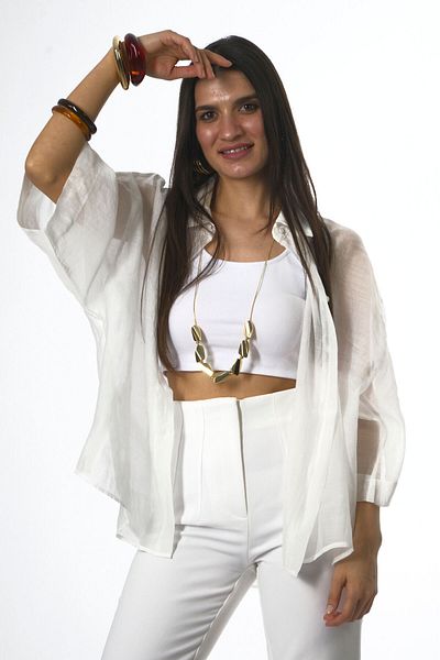 ABBRA Women's Silky Short Sleeve Oversize Shirt