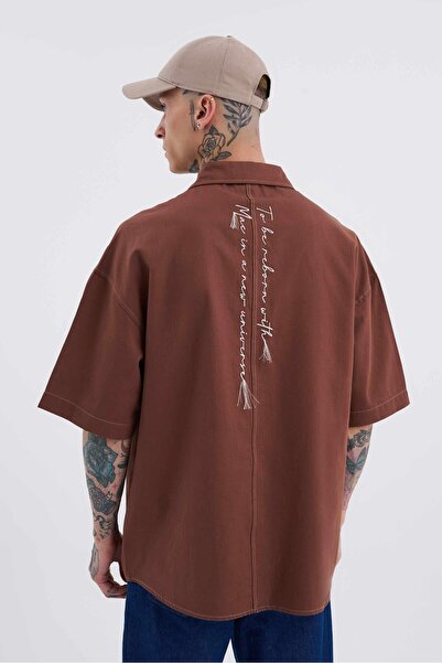 Machinist Ανδρικό πουκάμισο με κέντημα με κρόσσια oversized Plum