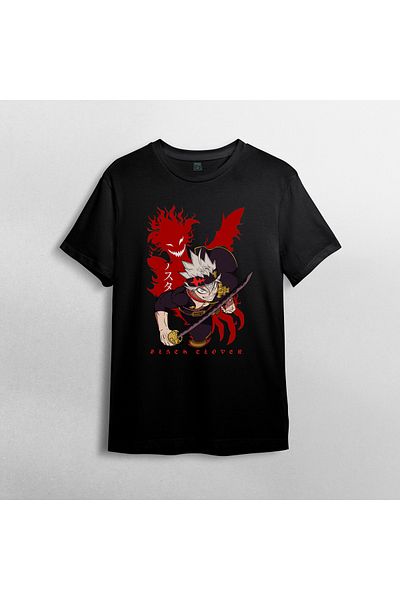 Pixxa Μαύρο τριφύλλι Asta Unisex 100% βαμβακερό μπλουζάκι με λαιμόκοψη μοντέλο 7