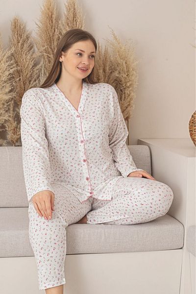 Farya Home Σετ πιτζάμες X-Dreamy Plus Size Βαμβακερές φλοράλ μπροστινές κουμπιά