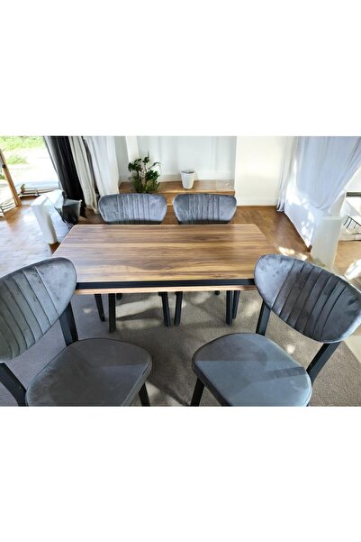 MASBA 80*120 MUTFAK MASASI 4 KİŞİLİK YEMEK MASASI ELMA SANDALYE METAL AYAK 4 SANDALYE