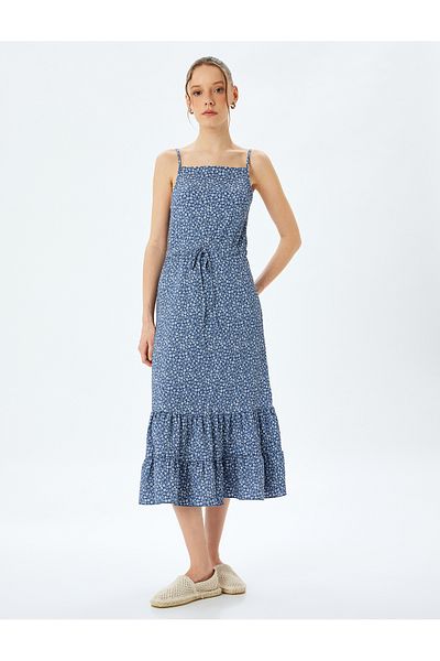 Koton Nou sezon Rochie midi cu șireturi în talie cu model floral cu curele de frânghie