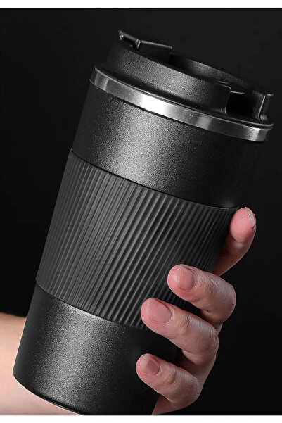 Verahed Çift Duvarlı Vakumlu 304 Paslanmaz Çelik Kauçuk Gövdeli 500ml Siyah T...