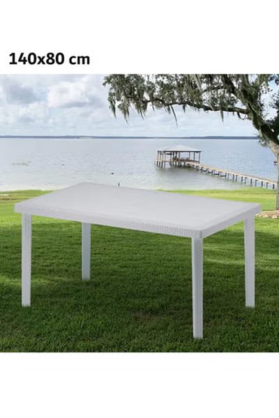 Concept Home Large Rectangular Plastic Kitchen Table White 140x80 cm