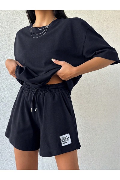 onlymoon γυναικεία ρούχα navy blue πλεκτό κάτω επάνω κοστούμι, σορτς κοστούμι