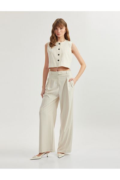 Koton Wide Leg Fabric Trousers with Pockets and Pleats