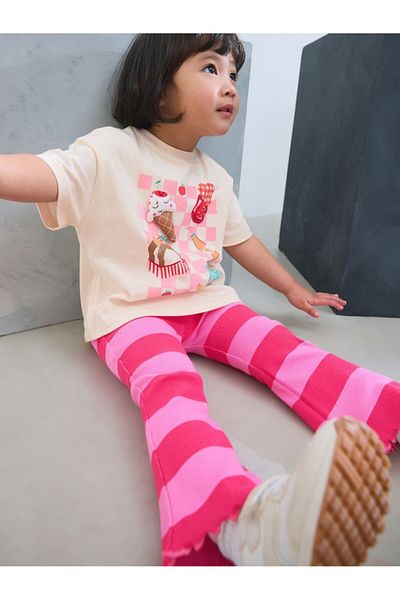 Next Baby Cotton Pink Picnic Character 3D Short Sleeve Leggings Top and Bottom Set