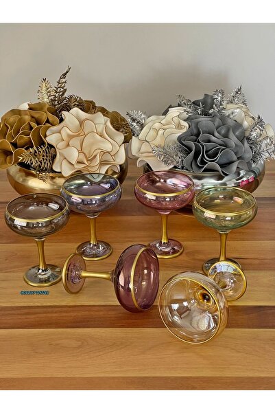 P&ORA PREMIUM KITCHEN PRODUCTS 6 أكواب آيس كريم زجاجية مذهبة بالذهب في 6 ألوا...