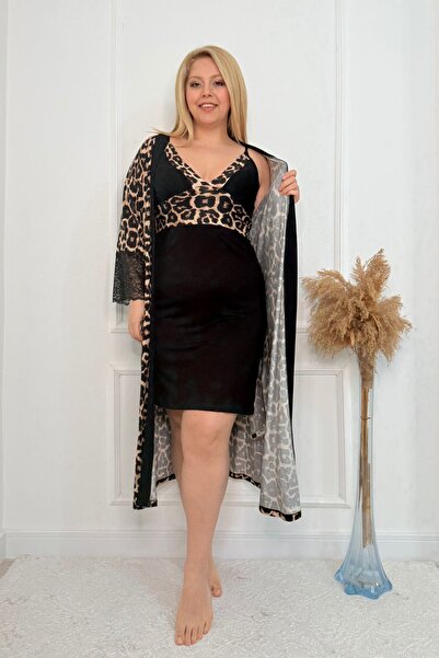 tarzımsüper Plus Size Dressing Gown Nightgown Set Cotton Strap Knitted Fabric Stylish Nightgown Set