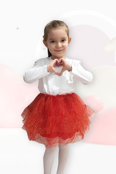Kübra Tekstil Girl Red Tobacco Skirt with Lining and Glitter 23 April 19 May 29 October Skirt