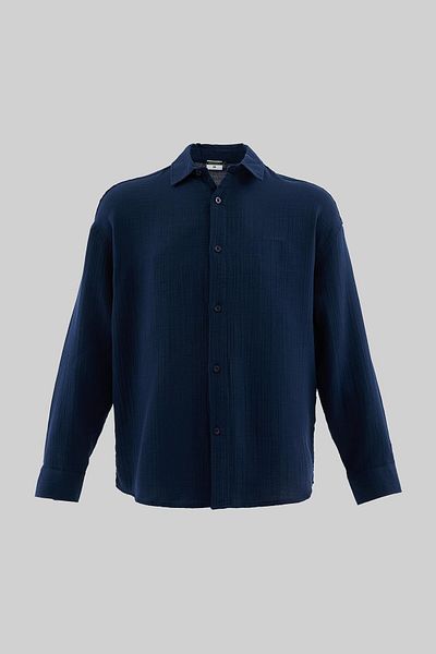 Machinist Men's Basic Long Sleeve Cotton Navy Blue Shirt