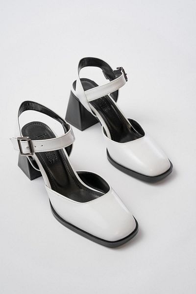 serkanseyyid Inf-40450 White Patent Leather Daily Open Back Heeled Shoes