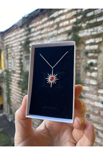 By Atölye Doğal Akik Taşlı Minimal Kuzey Yıldızı Gümüş Kolye