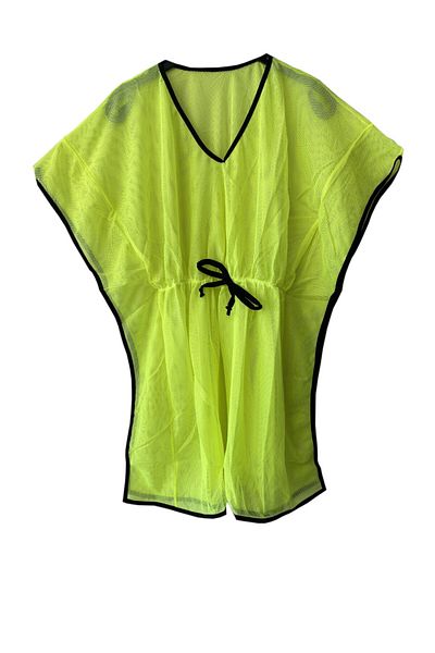 DEEP BEACH Neon Yellow Gathered Waist Mesh Pareo