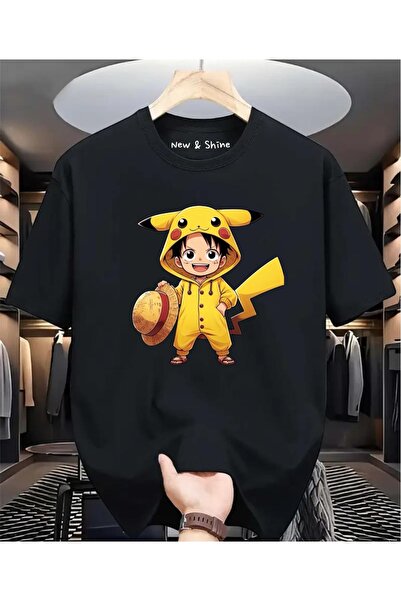 New Shine 1 μπλουζάκι δώρο για αγορές 6 και άνω στο καλάθι - Μπλουζάκι μεγάλου μεγέθους με στάμπα Luffy με κοστούμια Pikachu