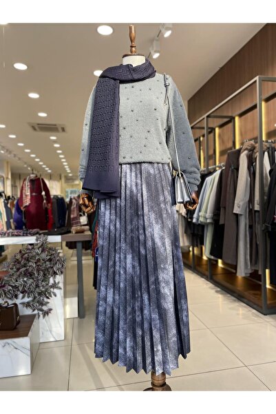 Zühre Lacivert Piliseli Etek 0135