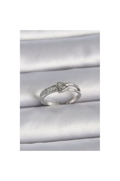 Skygo Brass Silver Color Adjustable Zircon Stone Knot Heart Model Women's Ring - Tj-Byk3405