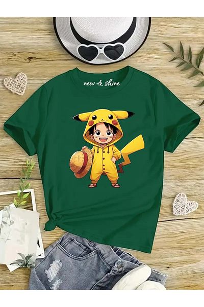 New Shine TRIOC OVERSIZE IMPRIMAT LUFFY CU COSTUME PİKACU