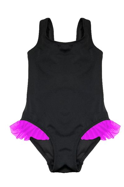 DEEP BEACH Black Pink Ruffle Detailed Girls' Swimsuit Db200618cm