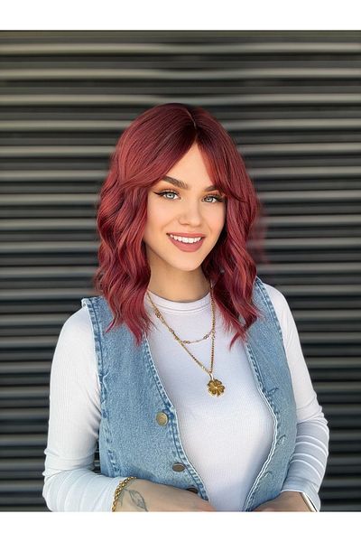 Fenomen Peruk Black Red Short Wavy Custom Vip Wig