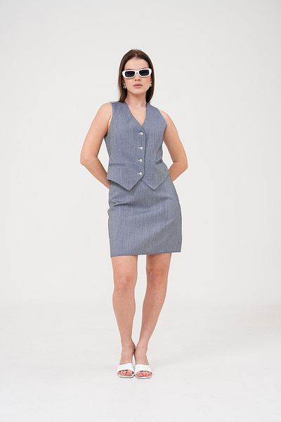 nisya Women's Button-Detail V-Neck Blue Striped Vest
