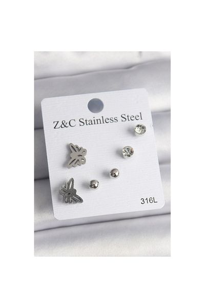 Skygo 316L Steel Silver Color Zircon Stone Butterfly Model Women's Earring Set - Tj-Bkp10008