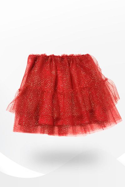 Kübra Tekstil Girl Red Tobacco Skirt with Lining and Glitter 23 April 19 May 29 October Skirt