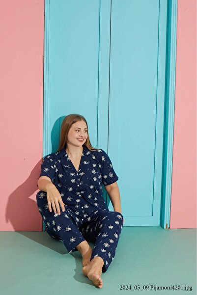 FORMO Γυναικείο σετ πιτζάμες με μπλε ναυτικό με λουλουδάτο μοτίβο ποιότητας O...