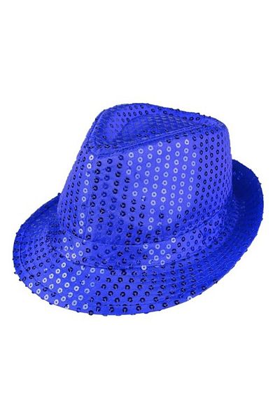 Tonfty Blue Sequined Fedora Hat Adult Size