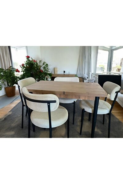 MASBA 70*110 YEMEK MASASI 4 KİŞİLİK MUTFAK MASASI TEDDY SANDALYE METAL AYAK
