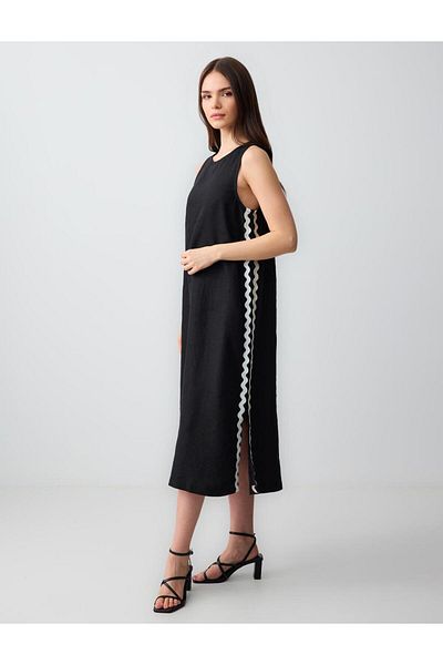 Jimmy Key Black Straight Cut Crew Neck Linen Dress