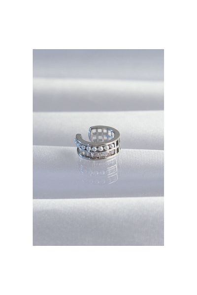Skygo Brass Silver Color Pearl Baguette Jewelled Earcuff Earrings - Tj-Bkp9338