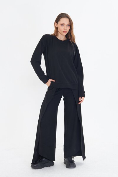 LAMANTE YAKASI FERMUAR DETAY SİYAH TRİKO BLUZ