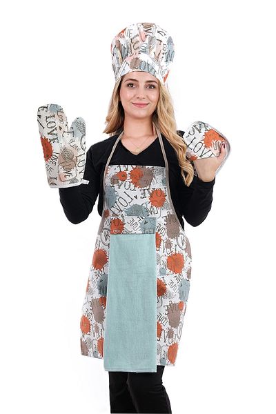 sevilya Damla Set of 5 Liquid Proof Waterproof Kitchen Apron Set (Hat, Gloves, Pot Holder)