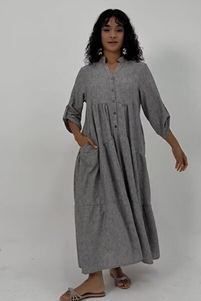 Cockatoo Γυναικείο κομψό σχέδιο καλοκαιρινό λινό φόρεμα με κουμπιά μπροστά