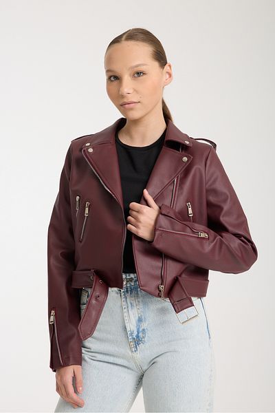 İLKCET MODA Women's Belted Leather Jacket Slim Fit