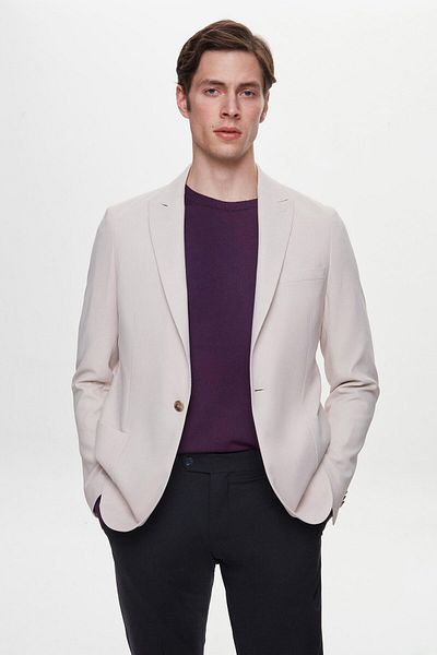 Twn Slim Fit Beige Dobby Flying Blazer Fabric Jacket