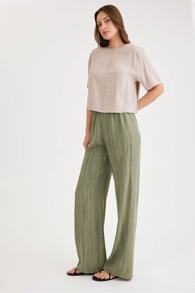 Vitrin Patterned Wide Leg Trousers with Elastic Waist
