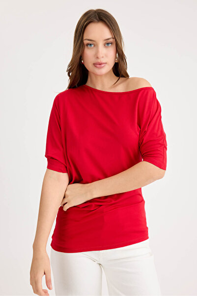 Vitrin Boat Neck Short Sleeve Modal Blouse