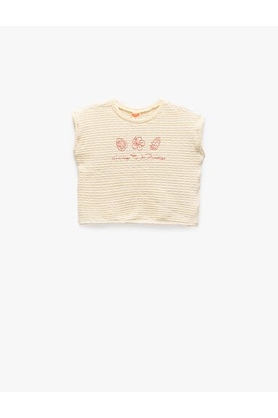 Koton Embroidery Detailed Sleeveless Crew Neck Striped T-Shirt