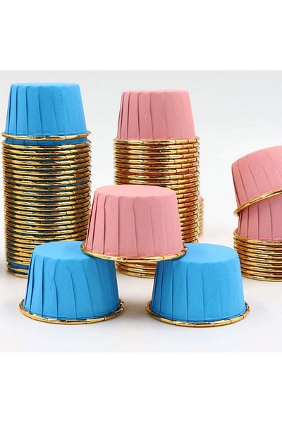 Ege Pastacılık Gender Reveal Party Pink-Blue Gold 50's Muffin Cupcake Cake Capsules That Can Enter the Oven 6,5X4Cm