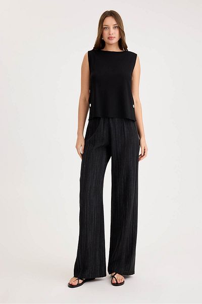 Vitrin Patterned Wide Leg Trousers with Elastic Waist