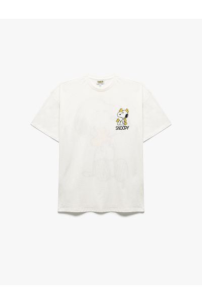 Koton Snoopy Licensed Cotton Crew Neck Back Printed Oversize T-Shirt