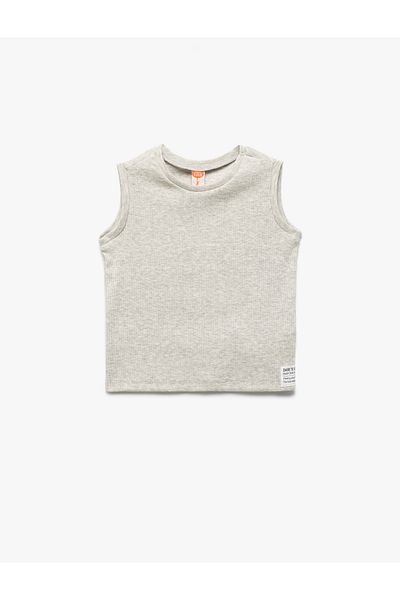 Koton Crew Neck Sleeveless Label Printed Ribbed Basic Undershirt