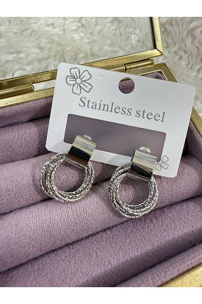 BY YASİN TOPÇU Steel Silver Multiple Hoop Earrings