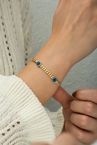 Papatya Silver 925 Ayar Altın Kaplama Nazar Gözlü Gümüş Zincir Bileklik