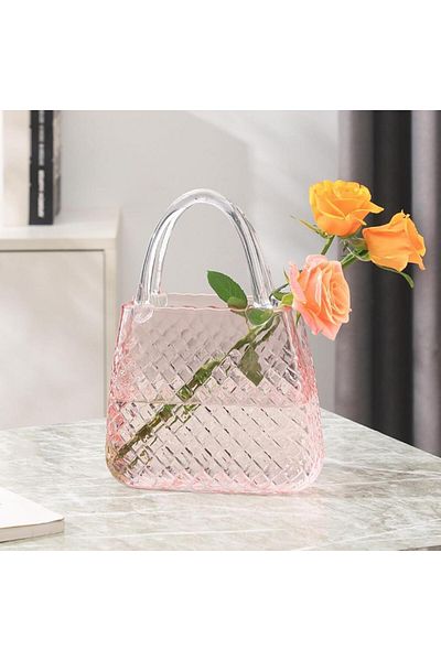 Nettenevime Bag Vase Glass Flower Vase Decorative Pink Vase Large Size Oval Model 1.5kg Glass Bag Vase