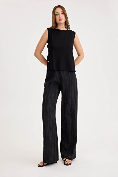 Vitrin Patterned Wide Leg Trousers with Elastic Waist