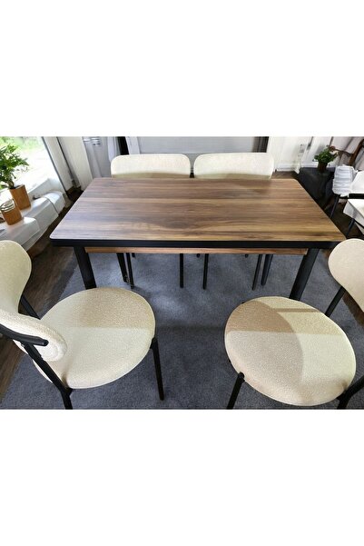 MASBA 80*120 YEMEK MASASI 4 KİŞİLİK MUTFAK MASASI TEDDY SANDALYE METAL AYAK