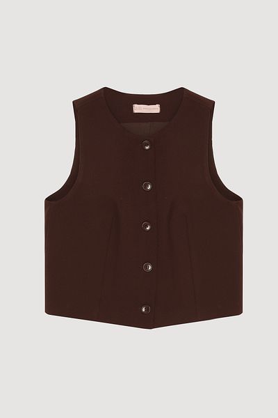 Quzu Black Vest Jacket - Button Detailed